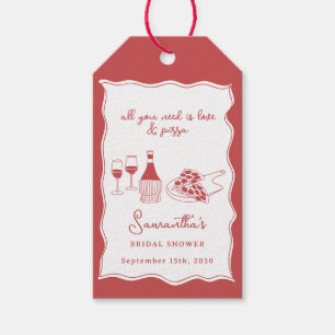 Red Hand Drawn Italian Pizza Wine Bridal Shower Gift Tags