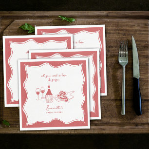 Red Hand Drawn Italian Pizza Wine Bridal Shower Napkin