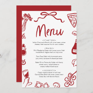 Red Hand Drawn Italian Whimsical Pizza Pasta Wine Menu
