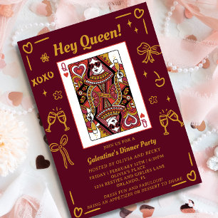 Red Hand Drawn Queen Of Hearts Galentine's Party Invitation