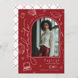 Red Hand Drawn Retro Graduation Announcement