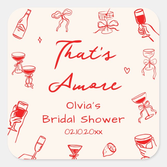 Red Hand Drawn That's Amore Bridal Shower Square Sticker (Front)