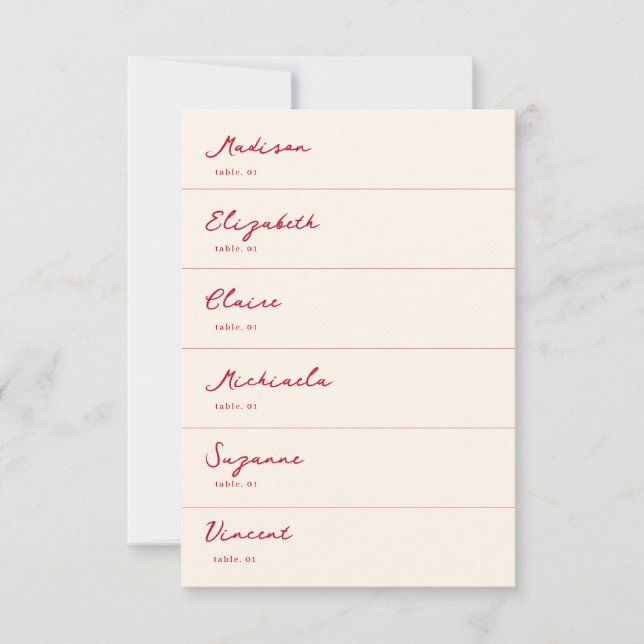 Red Hand Drawn Wedding Place Card DIY (Front)