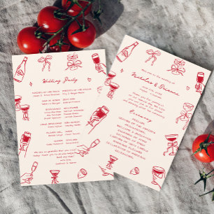 Red Hand Drawn Wedding Program