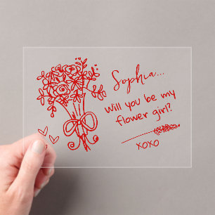 Red Hand Drawn Will you be... Acrylic Invitations