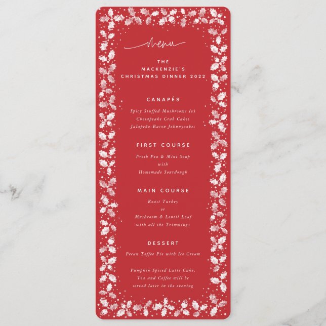 Red Hand Printed Holly+Berries Christmas Menu (Front)