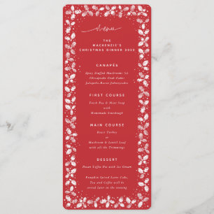 Red Hand Printed Holly+Berries Christmas Menu