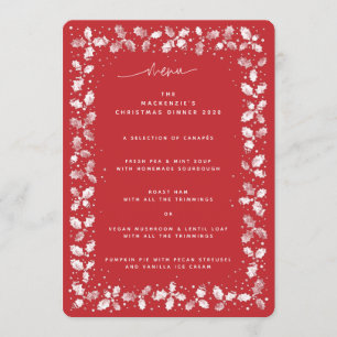 Red Hand Printed Holly+Berries Christmas Menu
