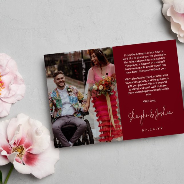 Red Hand-writing Script Photo Wedding Thank You Card (Creator Uploaded)