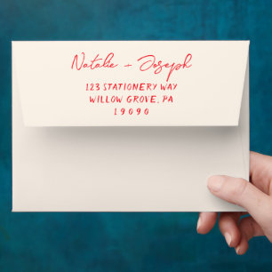 Red Hand Written Whimsical Retro Trendy Wedding Envelope
