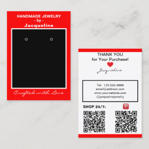 Red Handmade Jewelry Earrings Display QR Codes Business Card