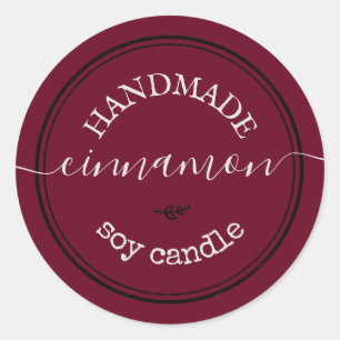 Red Handmade Script Black Border Product Label