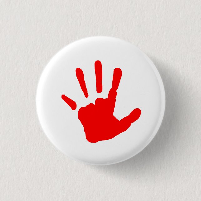 Red Handprint 1 Inch Round Button (Front)