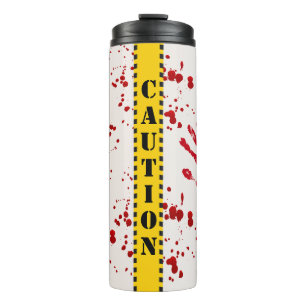 Red Handprints and Blood Splatter with Caution  Thermal Tumbler