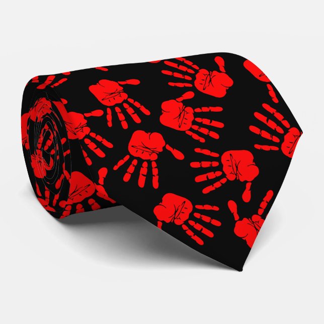 Red Handprints on Black Tie (Rolled)