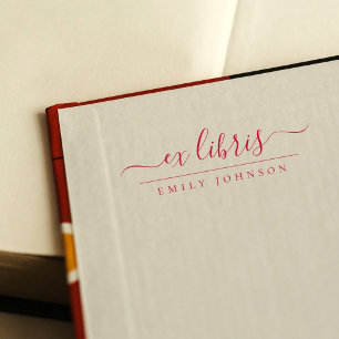 Red Handwritten Ex Libris Script Custom Name Self-inking Stamp