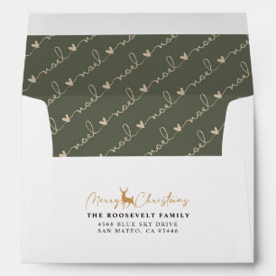 Red Handwritten Joy Hearts Merry Christmas Lined Envelope