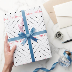 Red Handwritten Script Black and White Pattern Wrapping Paper