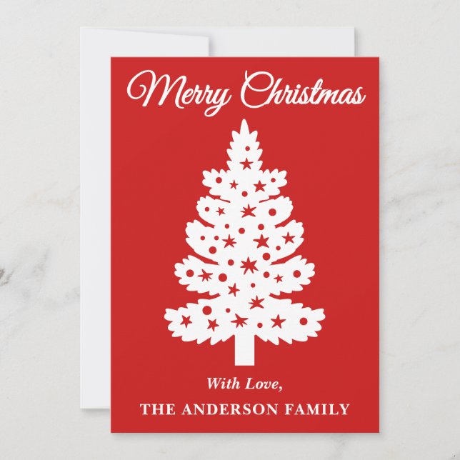 Red Handwritten Script Christmas Tree Holiday Card (Front)