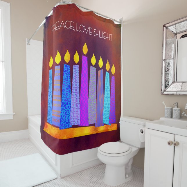 Red Hanukkah Candles Peace Love Light Quote Bold (In Situ)