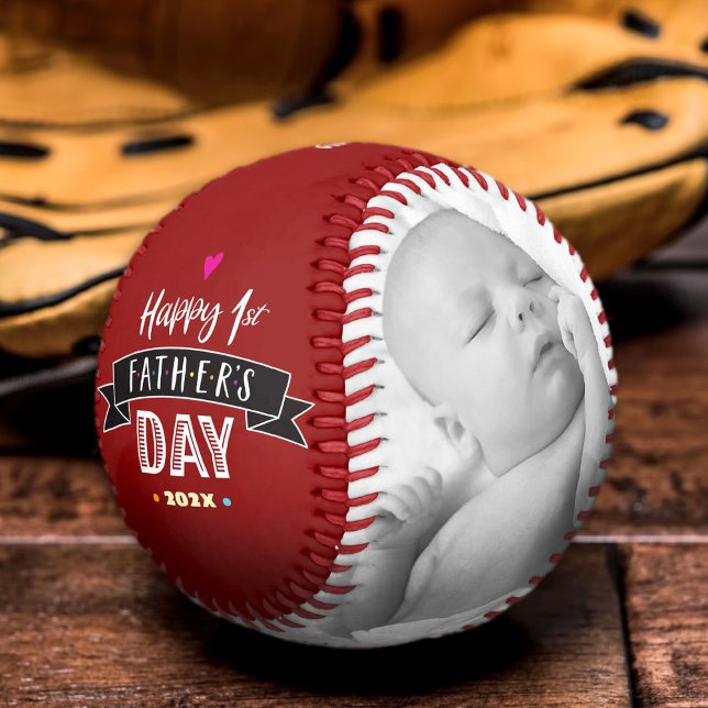 Red Happy 1st Father’s Day Bold Typography Modern Baseball (Creator Uploaded)