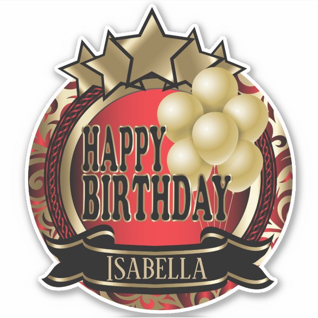 Red Happy Birthday  - Add Name Sticker (Front)