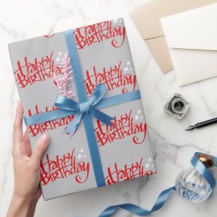 Red Happy Birthday on Grey Wrapping Paper