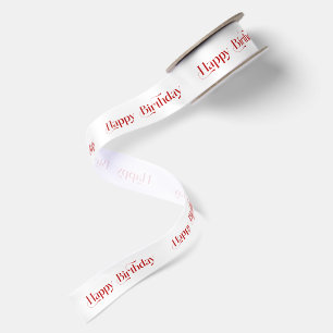 Red Happy Birthday Retro Typography Satin Ribbon