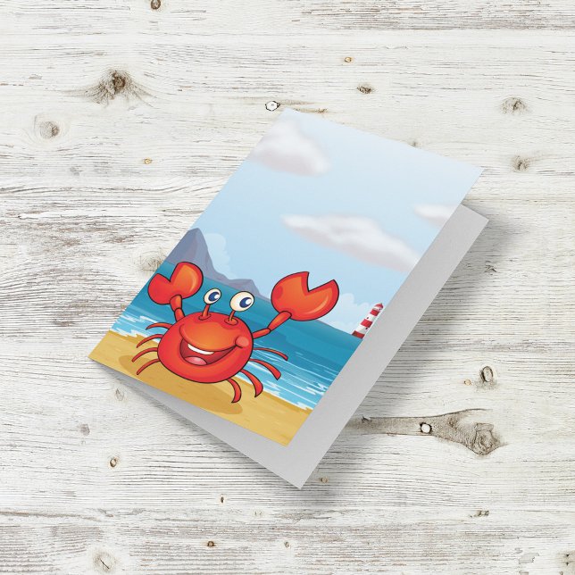 Red Happy Crab On A Beach Card (Creator Uploaded)