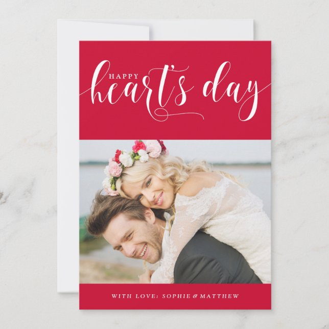 Red Happy Heart's Day | Photo Valentine's Day Holiday Card (Front)