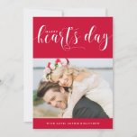 Red Happy Heart's Day | Photo Valentine's Day Holiday Card<br><div class="desc">Whimsical Valentine's day photo card featuring white modern calligraphy on bright red background with hearts pattern. This flat card is customizable. A non-photo and folded version is available.</div>