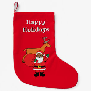 Red Happy Holidays African American Santa Claus Small Christmas Stocking