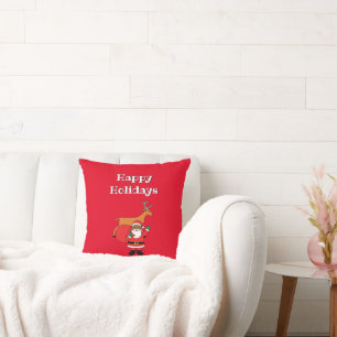 Red Happy Holidays African American Santa Claus Throw Pillow
