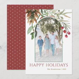 Red Happy Holidays Christmas Berries Photo Card