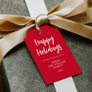 RED HAPPY HOLIDAYS NAME DIY CHRISTMAS GIFT TAG