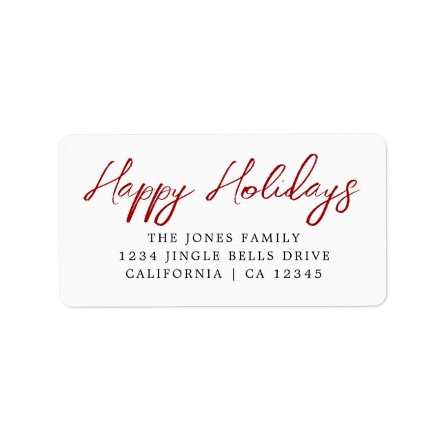 Red Happy Holidays Return Address Label (Front)