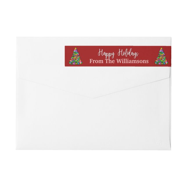 Red Happy Holidays Trees Return Address Wrap Around Label (Back)
