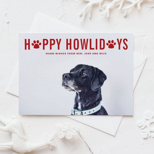 Red Happy Howlidays Modern Typography Pet Holiday Postcard (Creator Uploaded)