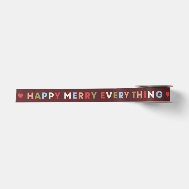 Red Happy Merry Everything Christmas Ribbon Satin Ribbon (Front)