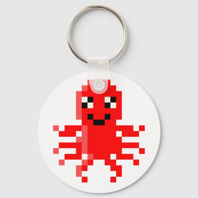 Red Happy Pixel Squid Keychain (Front)
