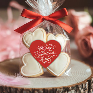 Red Happy Valentines Day Calligraphy  Heart Sticker