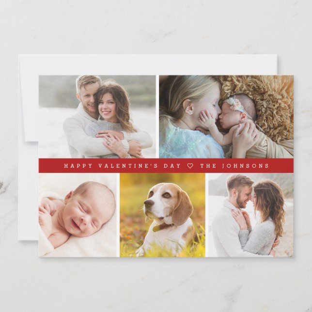 Red Happy valentine's day Custom family Photos Holiday Card (Front)