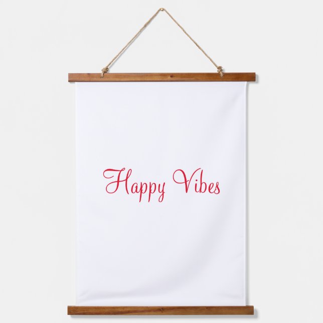 Red happy vibes holiday simple minimal calligraphy hanging tapestry (Front)