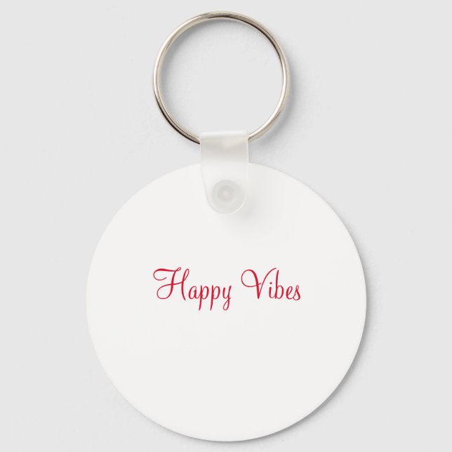 Red happy vibes holiday simple minimal calligraphy keychain (Front)