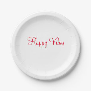 Red happy vibes holiday simple minimal calligraphy paper plate