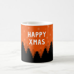 Red Happy Xmas mug with forest, trees and snow
