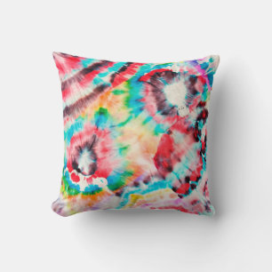 Red Hard Grunge. Shibori Pattern. Golden Brush Gra Throw Pillow