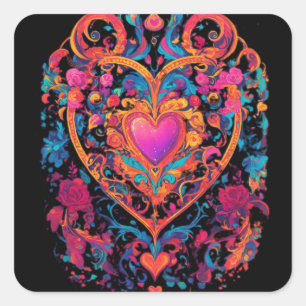 Red Hard Multi-Colour Design Style" Square Sticker