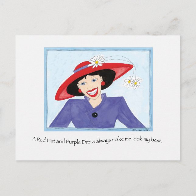 Red Hat and Purple Dress Lady Postcard (Front)