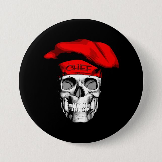 Red Hat Chef Skull 3 Inch Round Button (Front)